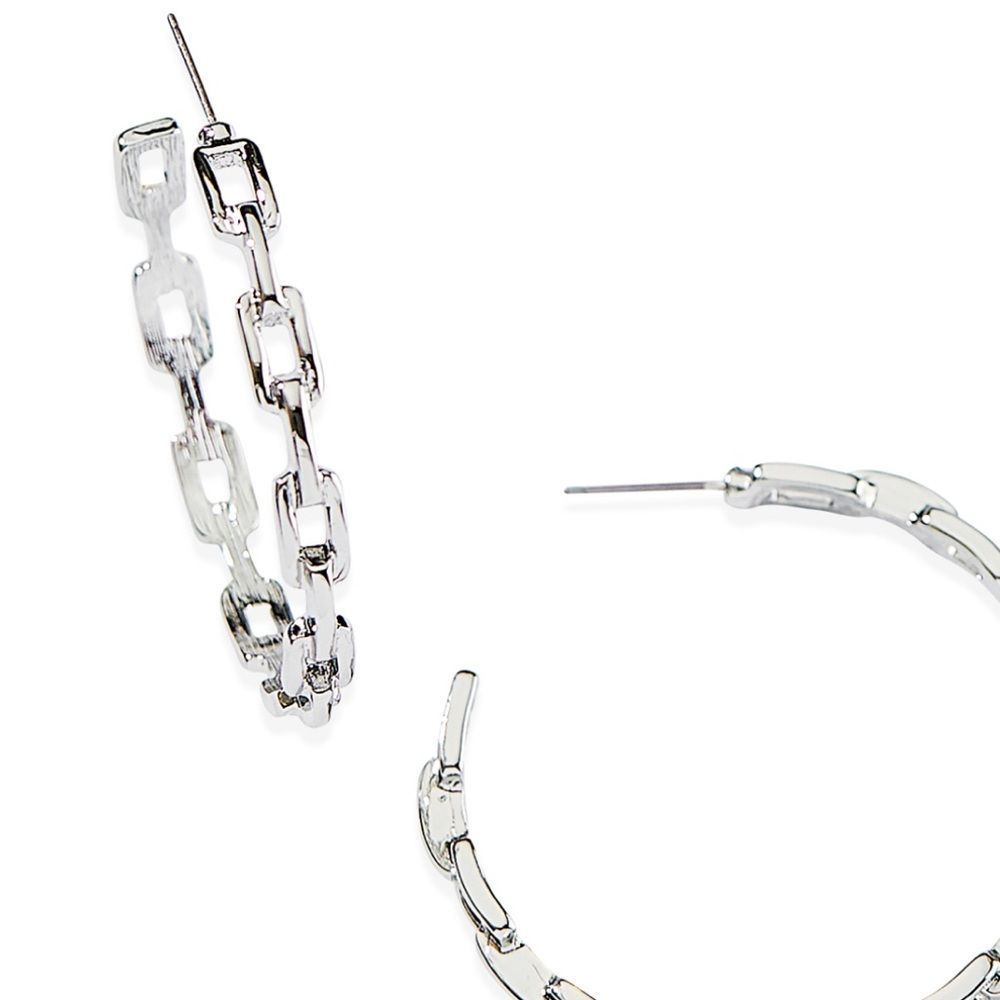 NWT ICONIC CHAINLINK STATEMENT HOOPS CHANTEL SILVER EARRINGS - Picture 2 of 6